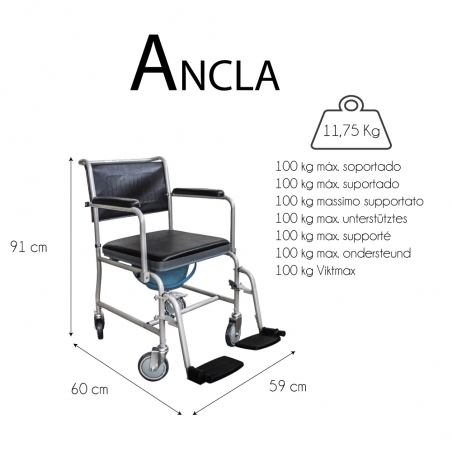 Sedia a rotelle con WC, Comoda wc, Braccioli pieghevoli