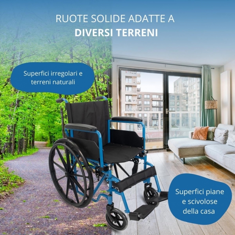 Sedia a rotelle pieghevole con grandi ruote blu – Gerialife Italia